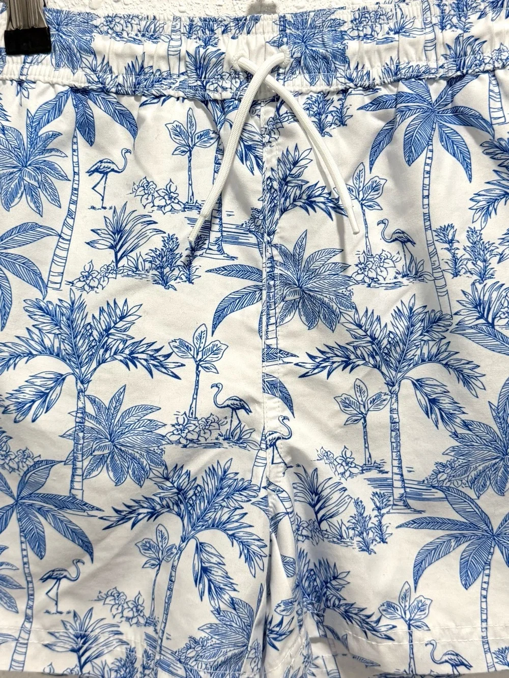 Janie and Jack Blue Palm-Print Drawstring Swim Shorts 8T